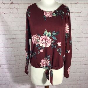 Iz Byer Floral Criss Cross Back Tie Front Long Sleeve Top - Size XS